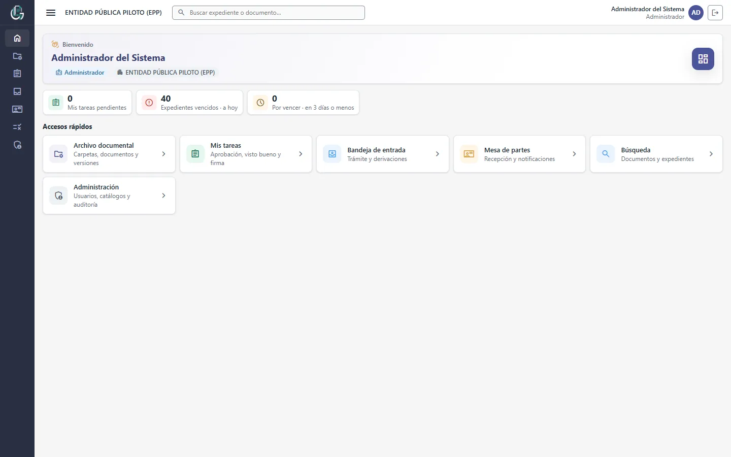GDM — Inicio con accesos rápidos