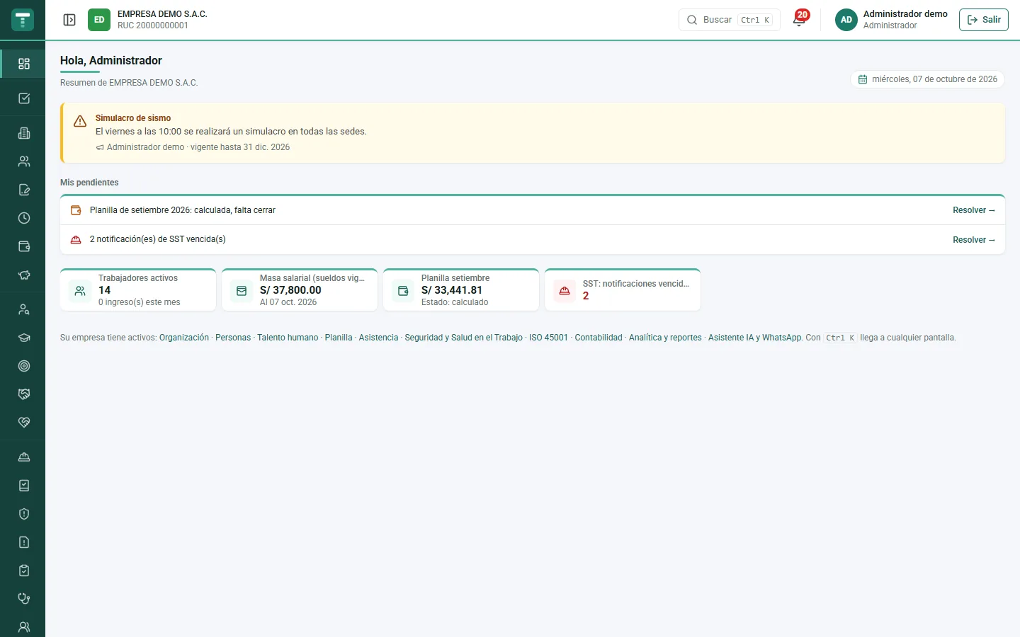 Talentum ERP — Inicio con pendientes