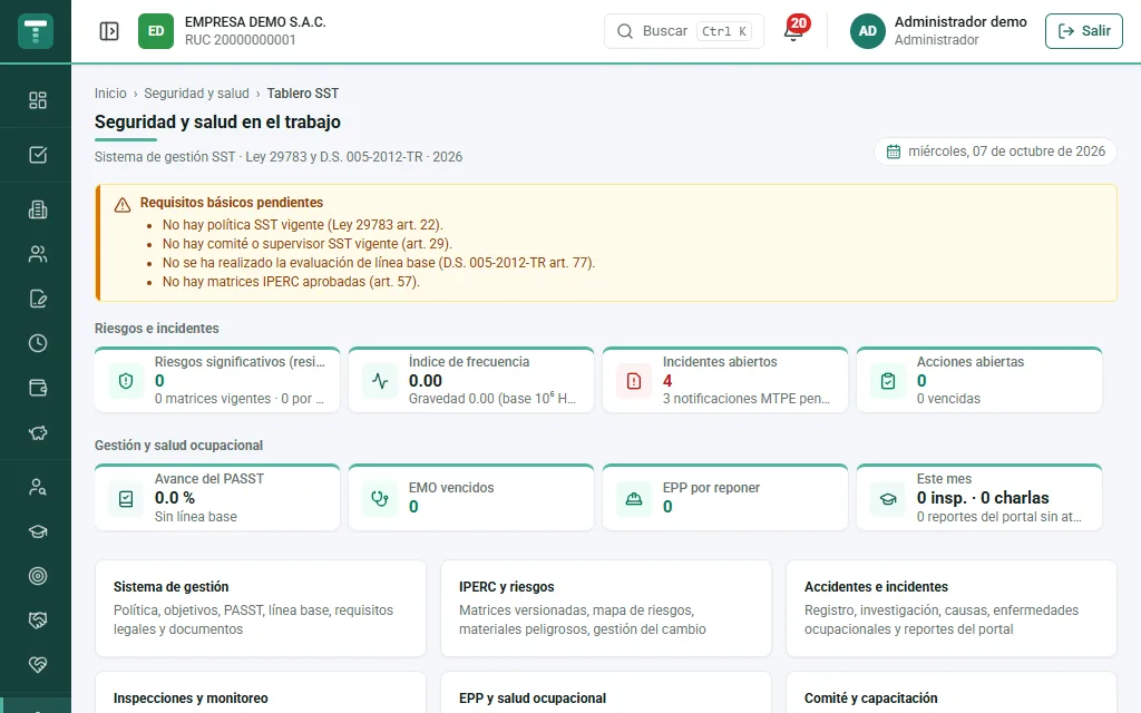 Talentum ERP — Seguridad y salud en el trabajo